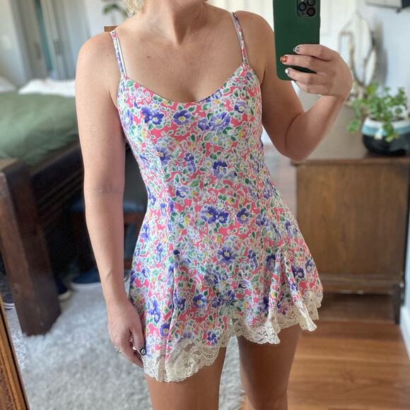 Victoria’s SecretVintage Gold Label 80’s Purple Pink Floral Slip Dress Night